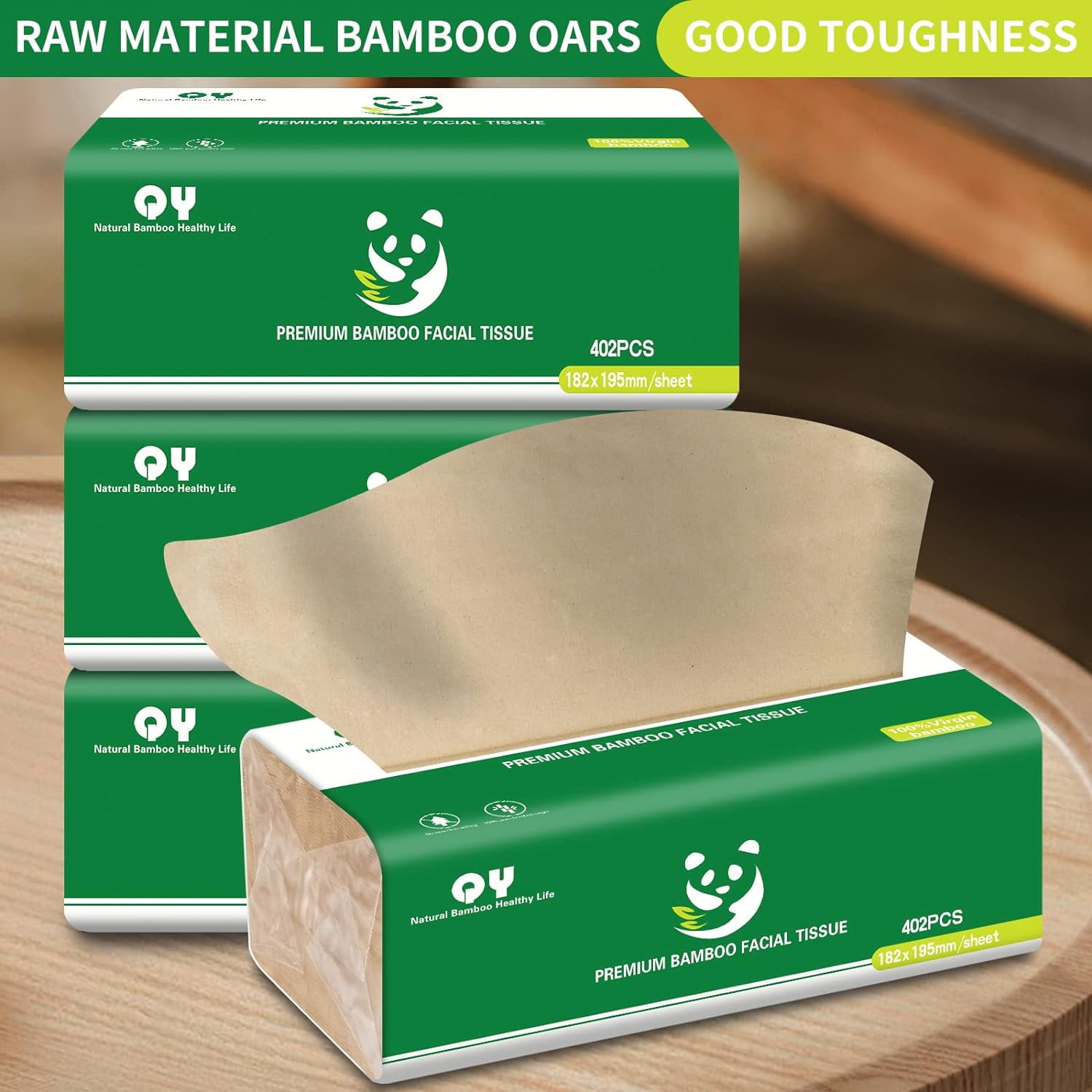 QingYa Bamboo Facial Tissue, 3 Ply Soft Unbleached Facial Paper, 12 Packs, 134 Tissues per Pack