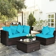 thumbnail image 1 of Gymax Ensemble de Conversation pour Patio en Rotin 4 Pcs Cour Extérieur avec Coussin Turquoise, 1 of 10