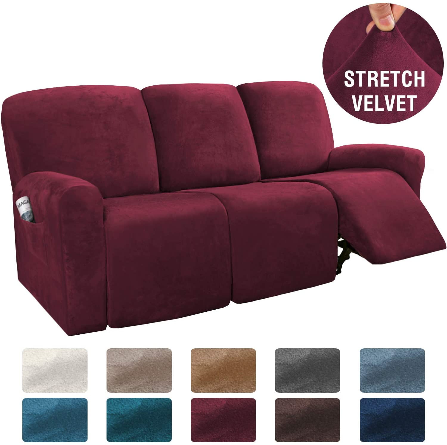 PrimeBeau 8Pieces Recliner Cover 3 Cushion Sofa Velvet Stretch