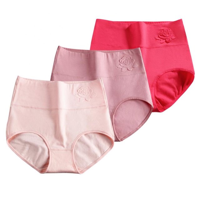 Paquete de 3 bragas de algodón para mujer, de cintura alta, para posparto, de cobertura total, suaves y cómodas.