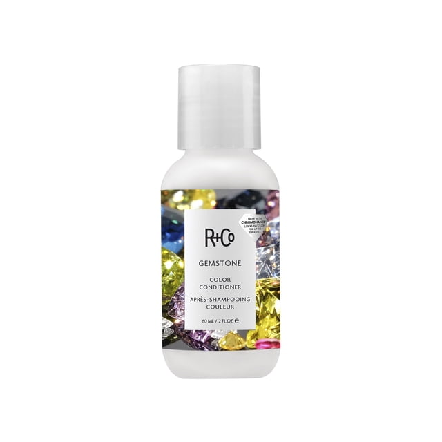 Acondicionador de color de piedras preciosas R+Co para viajes | La intensidad del color prolongada repara + nutre el cabello | Vegano + Libre de Crueldad | 2 onzas