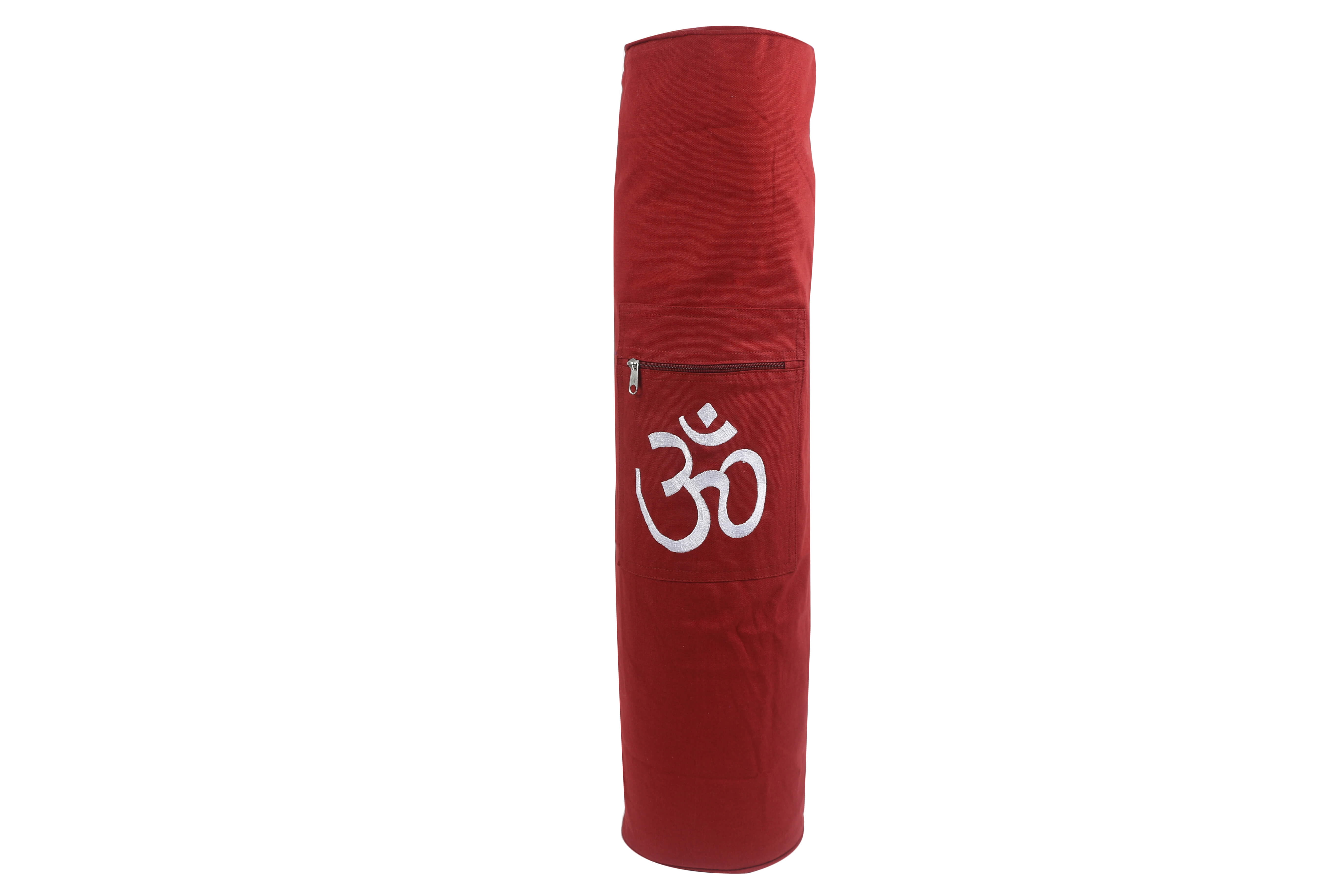 Maroon Yoga Mat Bag With Hand Embroidered Om On Soft Cotton