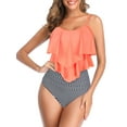 thumbnail image 3 of Ponceau Women's Tankini Swimsuits Two Piece High Waisted Bathing Suit for Women Best Tummy Control Swimwear Orange-White Striped S, 3 of 6