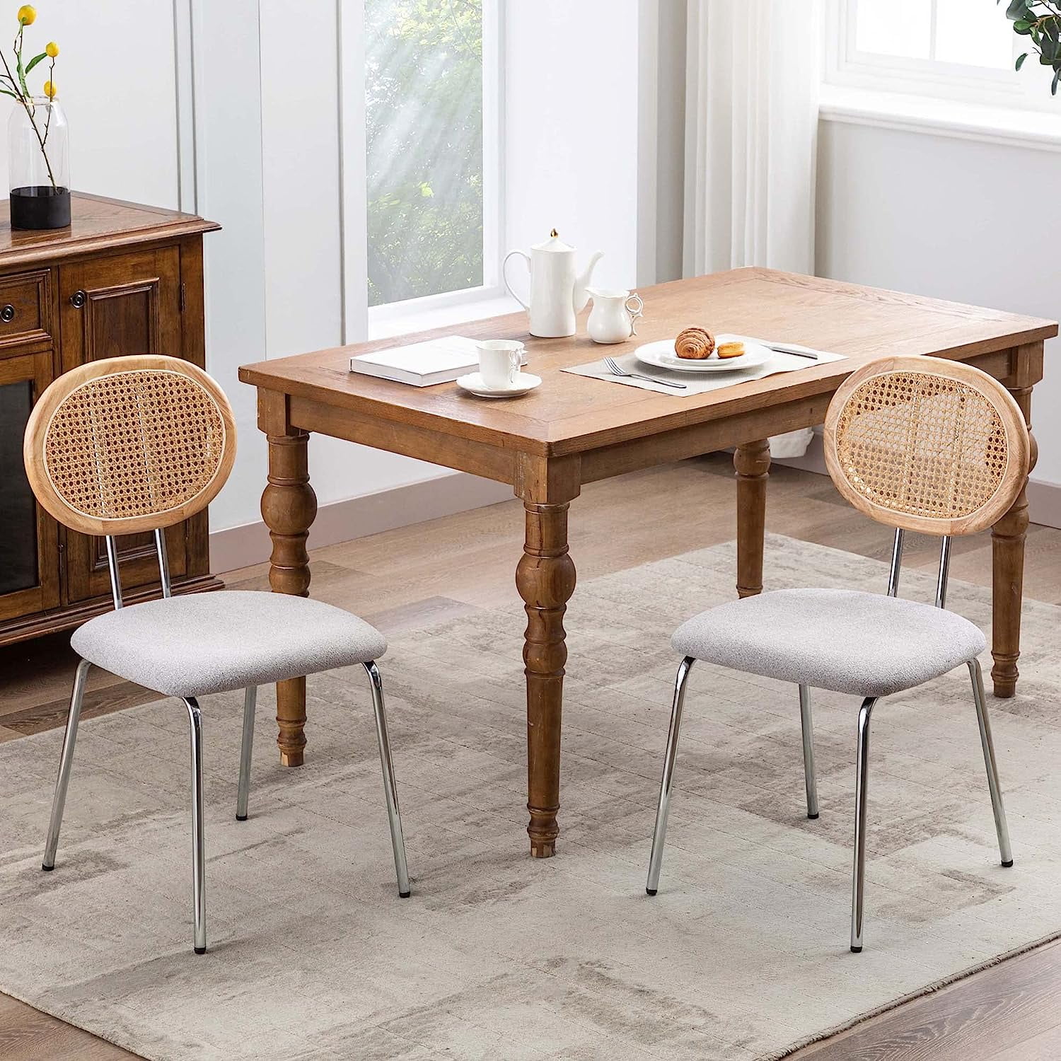 Duhome Modern Dining Chairs Set of 2 with Rattan Back Kitchen Chairs