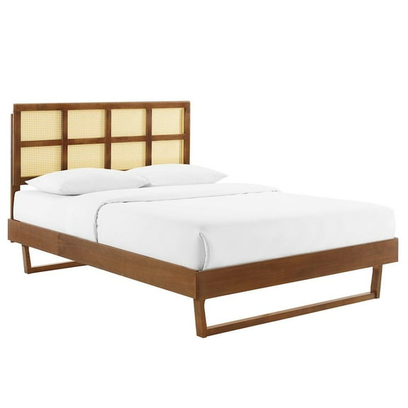 Sidney Cane and Wood Queen Platform Bed With Angular Legs Walnut