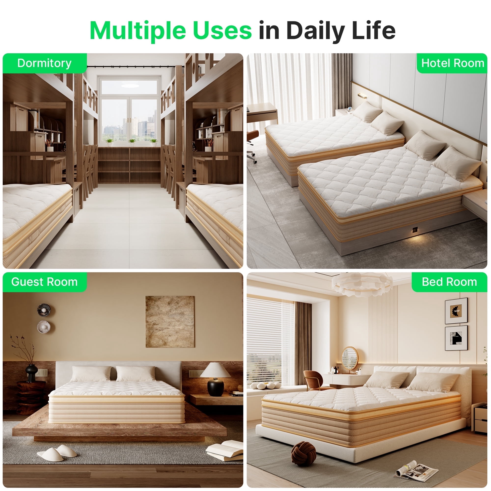 BEHOST 12 Inch Queen Mattress, Cooling Gel Memory Foam and Individual Pocket Springs Hybrid Mattress in a Box, Medium Firm Support for Pressure Relief, CertiPUR-US Certified, Breathable Cover