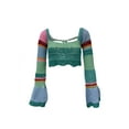 thumbnail image 1 of Boiiwant Women Knitted Crop Tops Flared Long Sleeve Square Neck Tie Up Drawstring Knitwear Color Block Crochet Hollow-out Short Sweater, 1 of 9