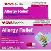 CVS Health Allergy Relief Diphenhydramine Capsules, 100 ct