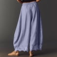 thumbnail image 4 of Dwellite Women's Cropped Lace-Hem Pants High Waisted Drawstring Wide Leg Pants Casual Lightweight Trousers with Pockets Blue S, 4 of 6