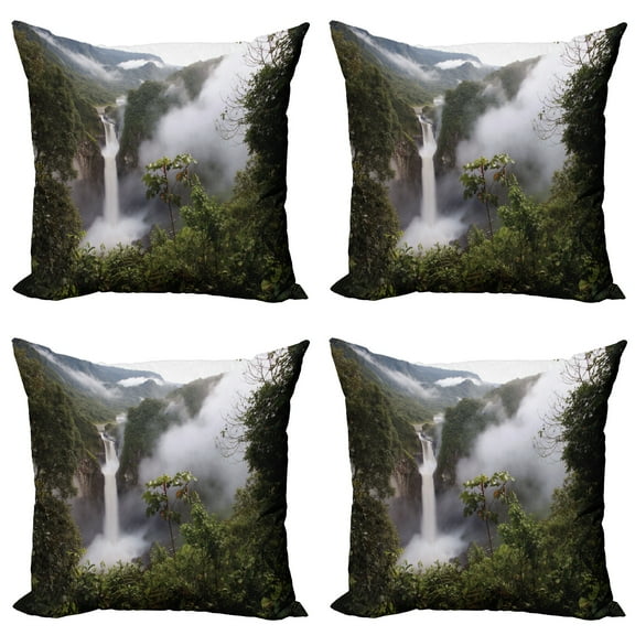 Ambesonne Nature Throw Pillow Cover 4 Pack, San Rafael Waterfalls, 18", Green Grey