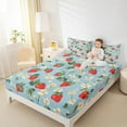 thumbnail image 4 of Manfei Teens Fruit Strawberry Twin Sheet Sets, Blue Cartoon Twin Fitted Sheet, Tropic Flower Plant Flat Sheet, Microfiber Bedroom Decor, 3pcs, 4 of 7