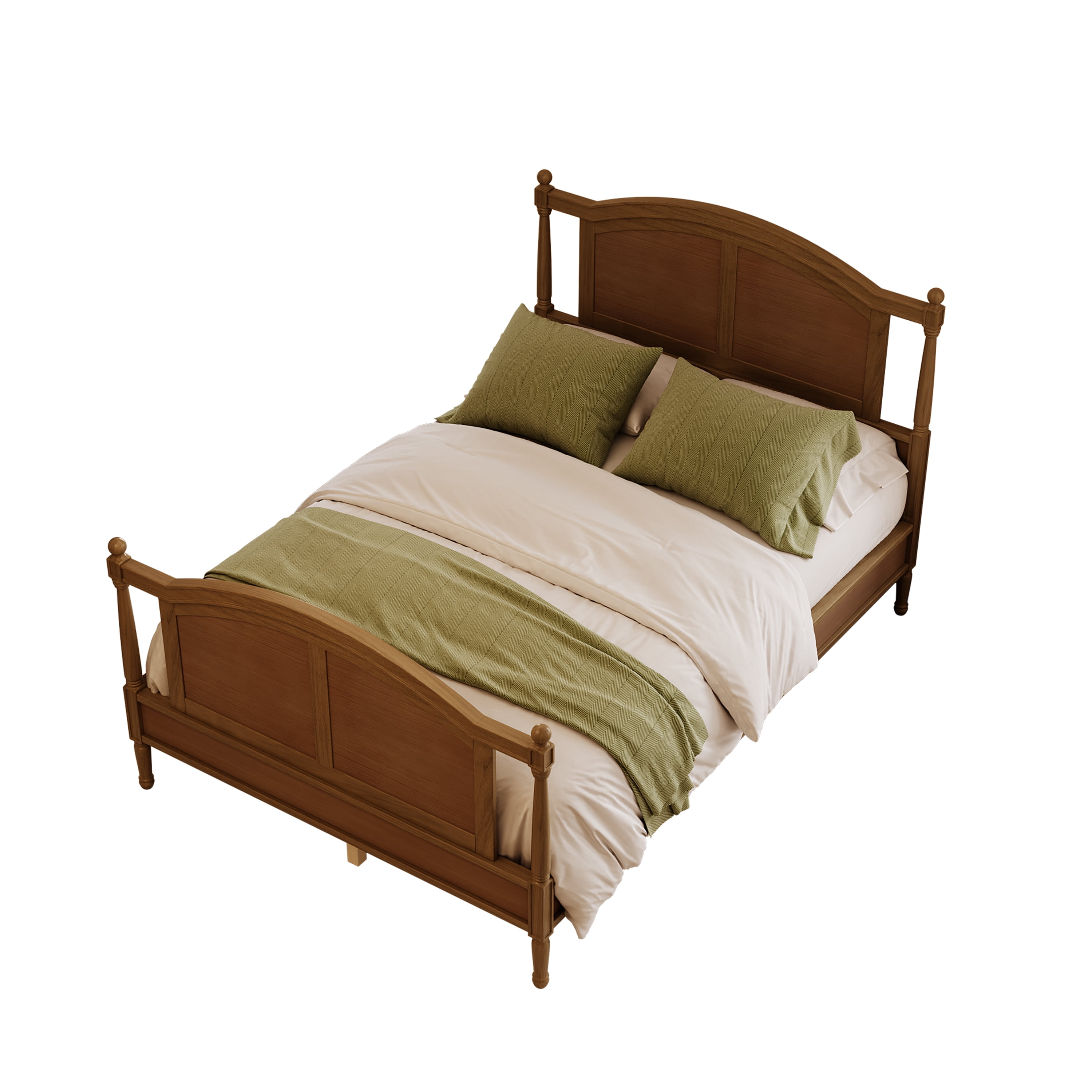 Mintazer Full Size Farmhouse Platform Bed Frame with Arched Panel Headboard & Footboard, Cottage Panel Bed Frame with Spindle Posts & Slat Support for Bedroom Guest Room, Walnut