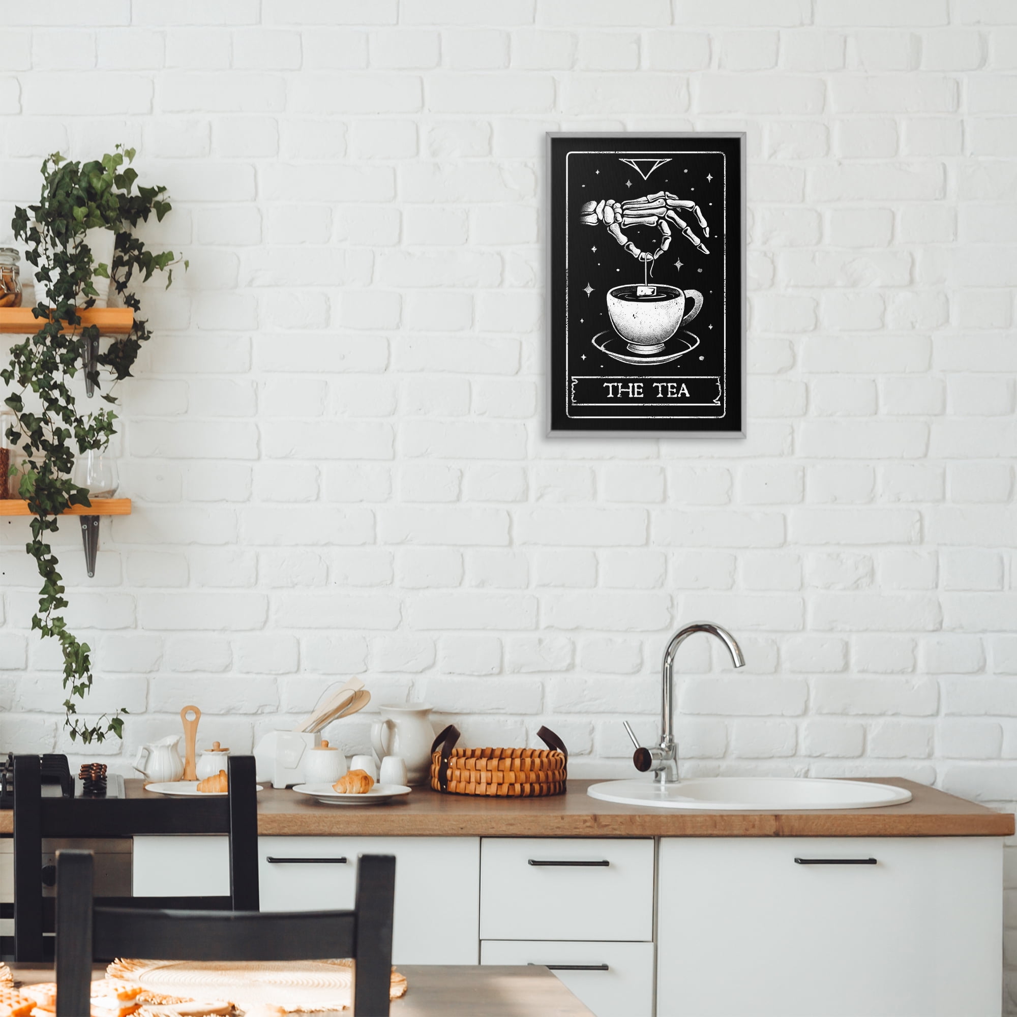 Stupell Industries The Tea Skeleton Tarot Gray Framed Giclee Art, design by EduEly Designs