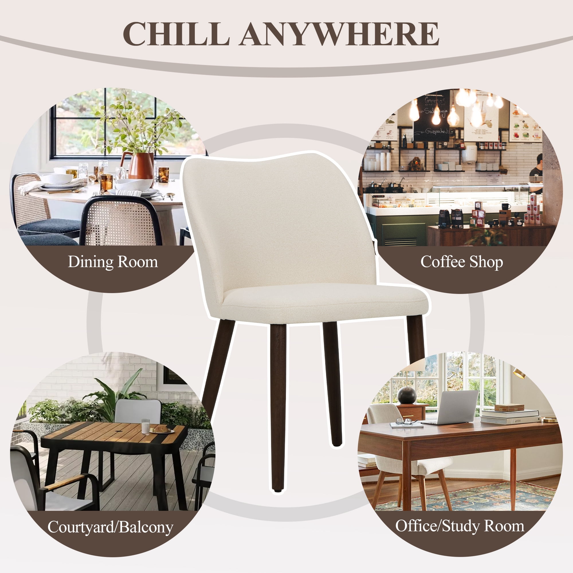 AFO Upholstered Modern Dining Chairs with Wooden Legs, Kitchen Side Chairs for Dining Room, Restaurant and Café, Set of 4, Beige