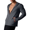 thumbnail image 3 of Mens UPF 50+ Sun Protection Jacket Hooded Long Sleeve Zipper Lightweight Quick Dry Athletic Top with Pockets and Thumb Hole Dark Gray S, 3 of 7