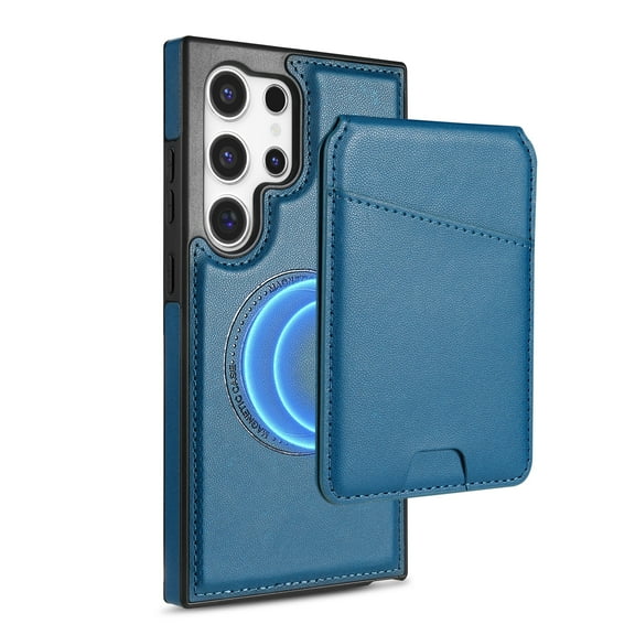 Compatible With Samsung Galaxy S25 Ultra Wallet Case,PU Leather,Back Flip Kickstand,Detachable Magnetic Wallet,With Card Slots,Shockproof Rugged Ultra Slim Anti-fall Phone Case Cover,Blue