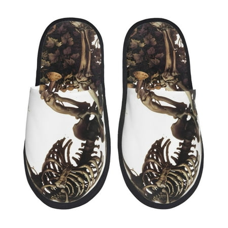 Balery Skeleton Dance with Mushrooms Slient Indoor Furry Fleece Comfort House Shoes Soft Non-Slip Home Shoes Cotton slippers House Slippers-- Large
