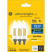 GE Ultra Bright LED Light Bulbs, 100 Watt, Soft White, CA12 Small Base, Clear Finish, 3pk