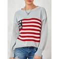 thumbnail image 3 of SUNSIOM Tricot Automne Hiver pour Femmes Manches Longues Col Rond Imprimé Drapeau Tricoté Ample, 3 of 6