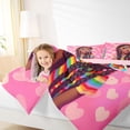 thumbnail image 3 of Castle Fairy Cute Black Girl Twin Comforter Sets 2pcs,Colorful Rainbow Stripes Bedding Set,Rose Coral Peach,1 Comforter and 1 Pillowcase, 3 of 6