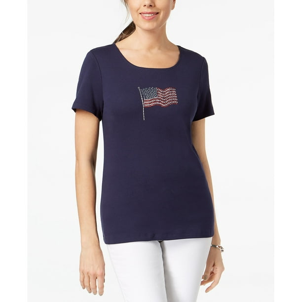 Karen Scott - Karen Scott - Americana Cotton Graphic-Print T-Shirt ...