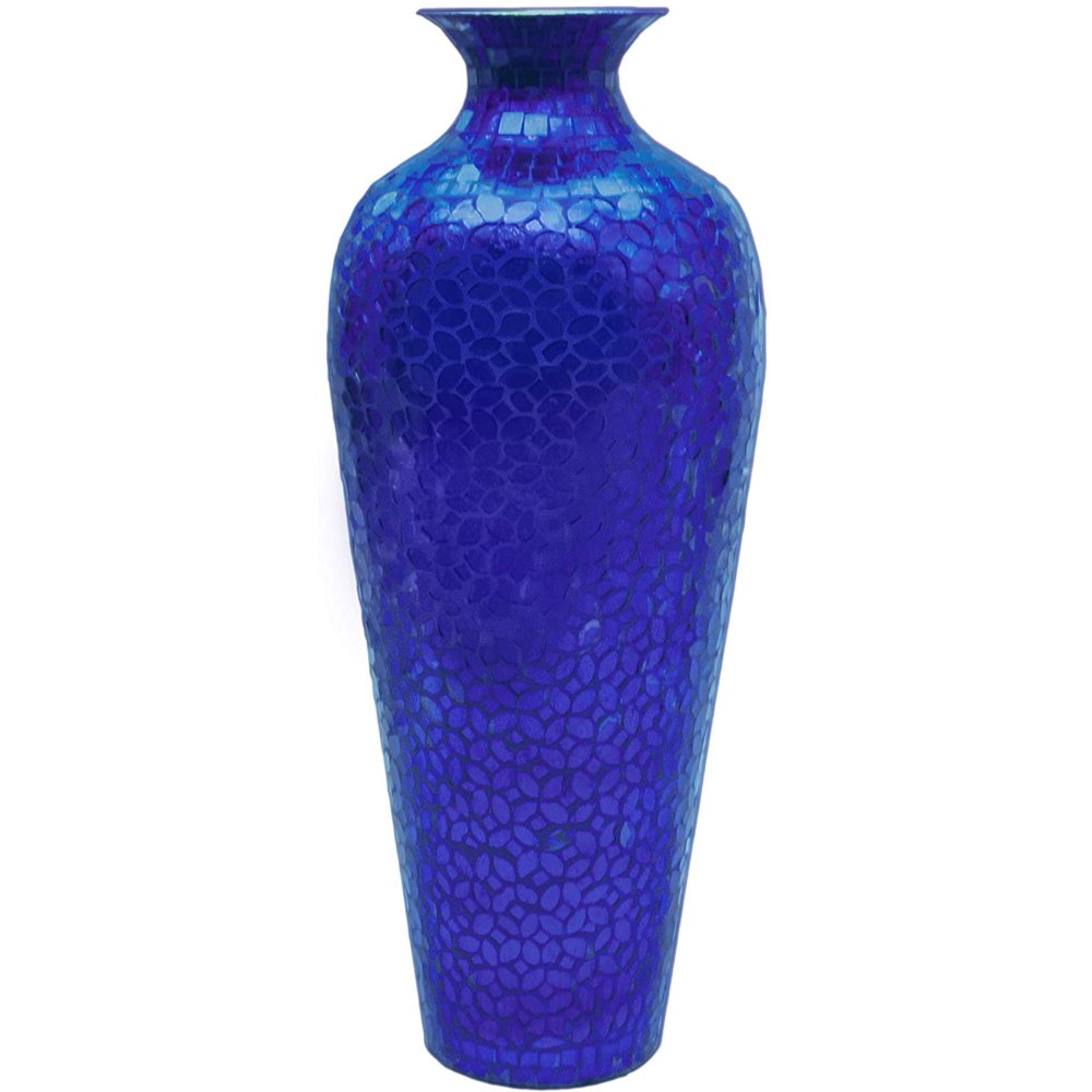 DecorShore Vedic Vase Sparkling Metal Floor Vase with Floral Pattern Glass Mosaic Inlay, 20 in