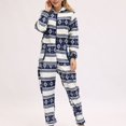 thumbnail image 1 of Conjunto de pijama de satén grueso supersuave para mujer con estampado navideño con capucha y cremallera, 1 of 4