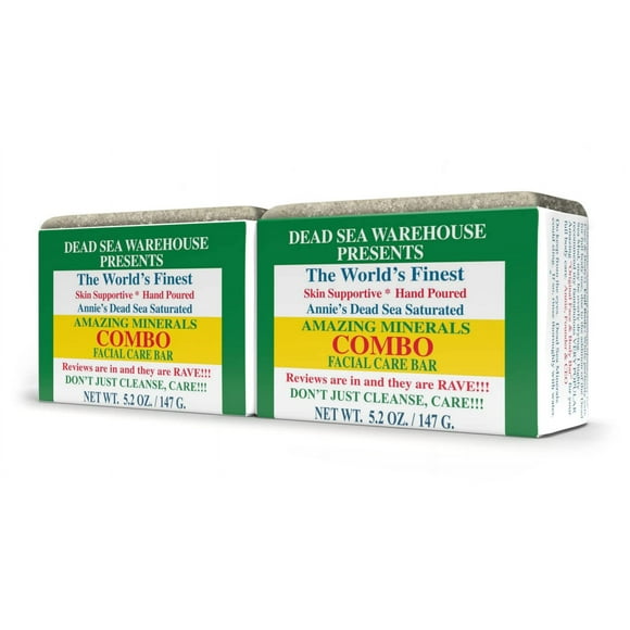 Dead Sea Warehouse - Barra de cuidado facial combinada con minerales increíbles - 5.2 OZ - Jabón de barro y sal del Mar Muerto - Todo natural - Limpiador de piel combinado - Paquete de 2