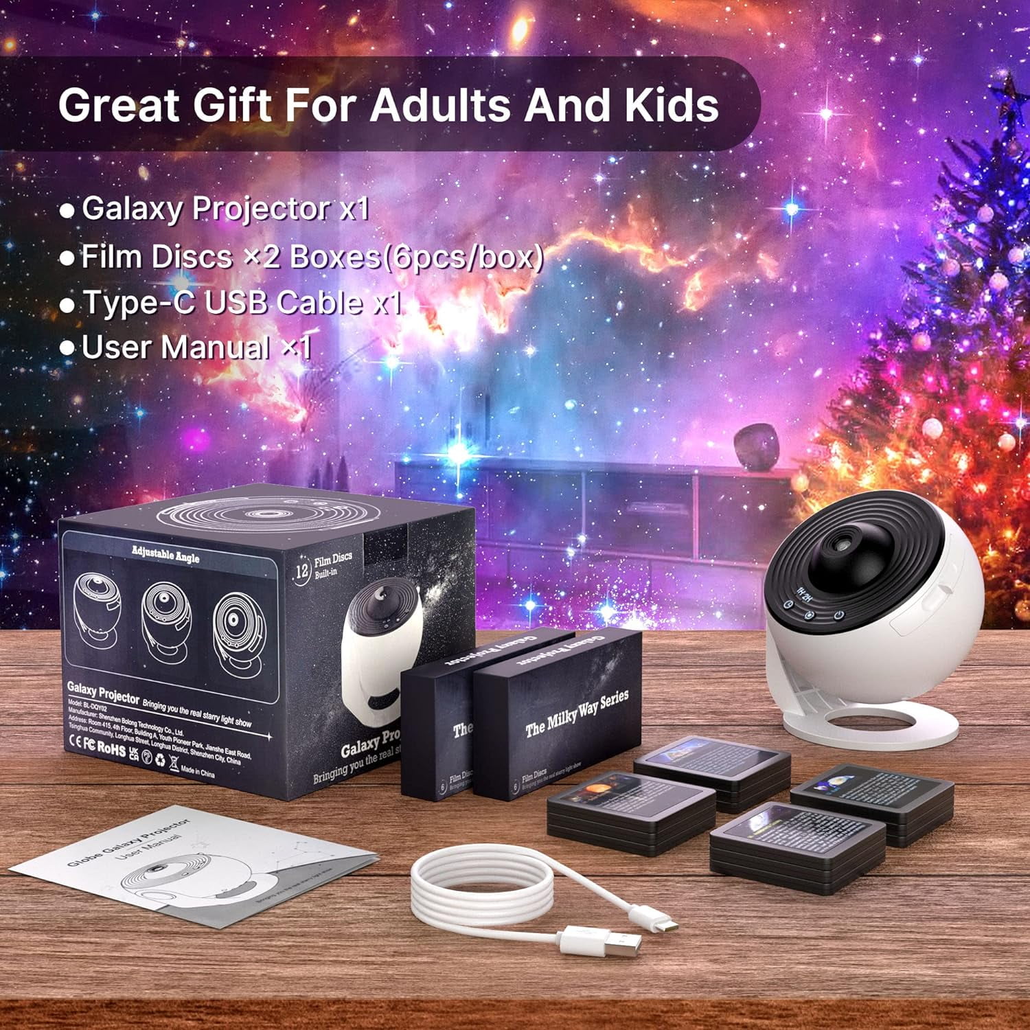 Planetarium Star Projector,Galaxy Projector, Realistic Starry Sky Night Light with 12 Film Discs, Solar System Constellation Moon for Kids Bedroom Ceiling Home Living Room Decor Birthday Gifts