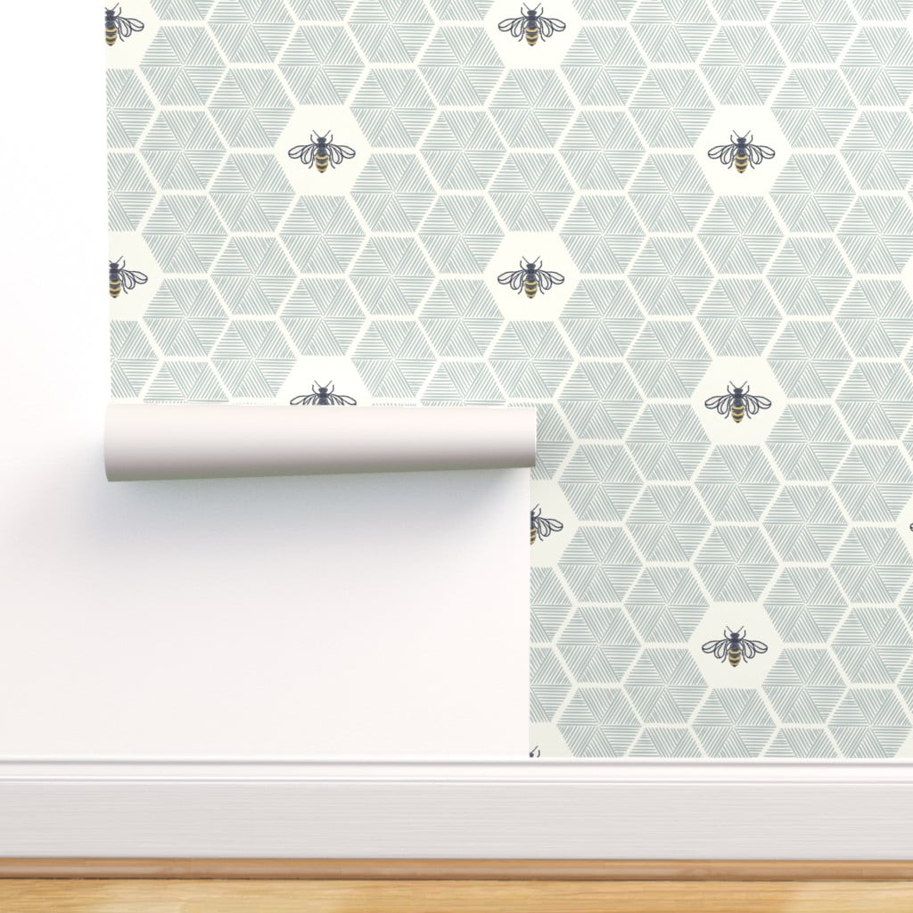 Peel & Stick Wallpaper 6ft x 2ft - Bees Honeycomb Light Blue Large