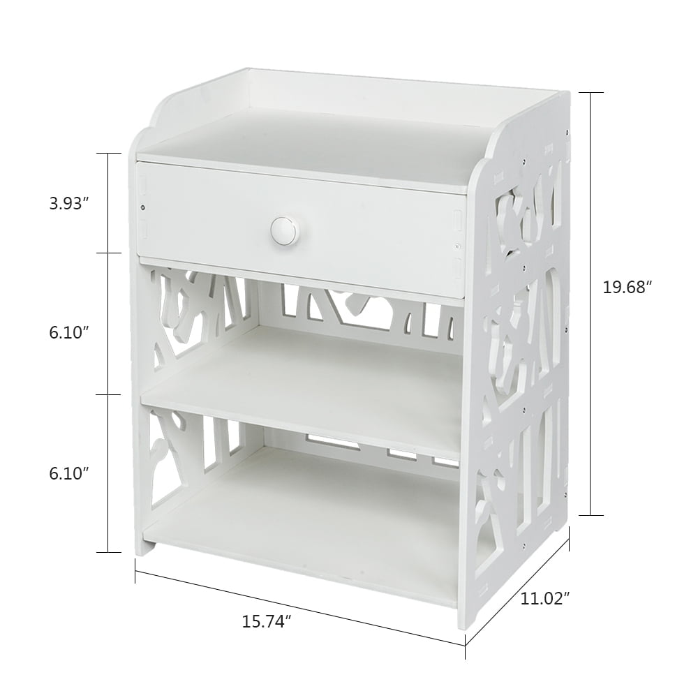Private Jungle 3 Tier Wooden Bed Side End Table Nightstand Bedroom with Drawer and Storage Shelves,White Private Jungle 3 Tier Wooden Bed Side End Table Nightstand Bedroom with Drawer and Storage Shelves,White
