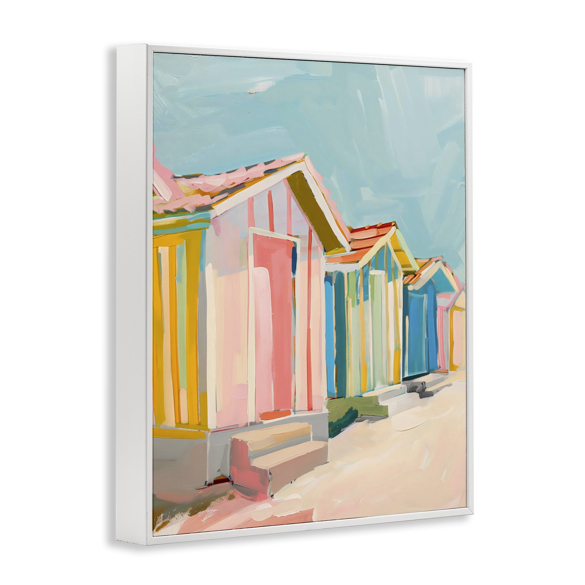 Stupell Industries Striped Beach Bungalows White Framed Giclee Art, design by The Prints Vibe