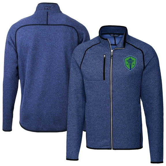 Men's-Cutter & Buck  Heather Blue Seattle Sounders FC Mainsail Sweater-Knit Full-Zip Jacket