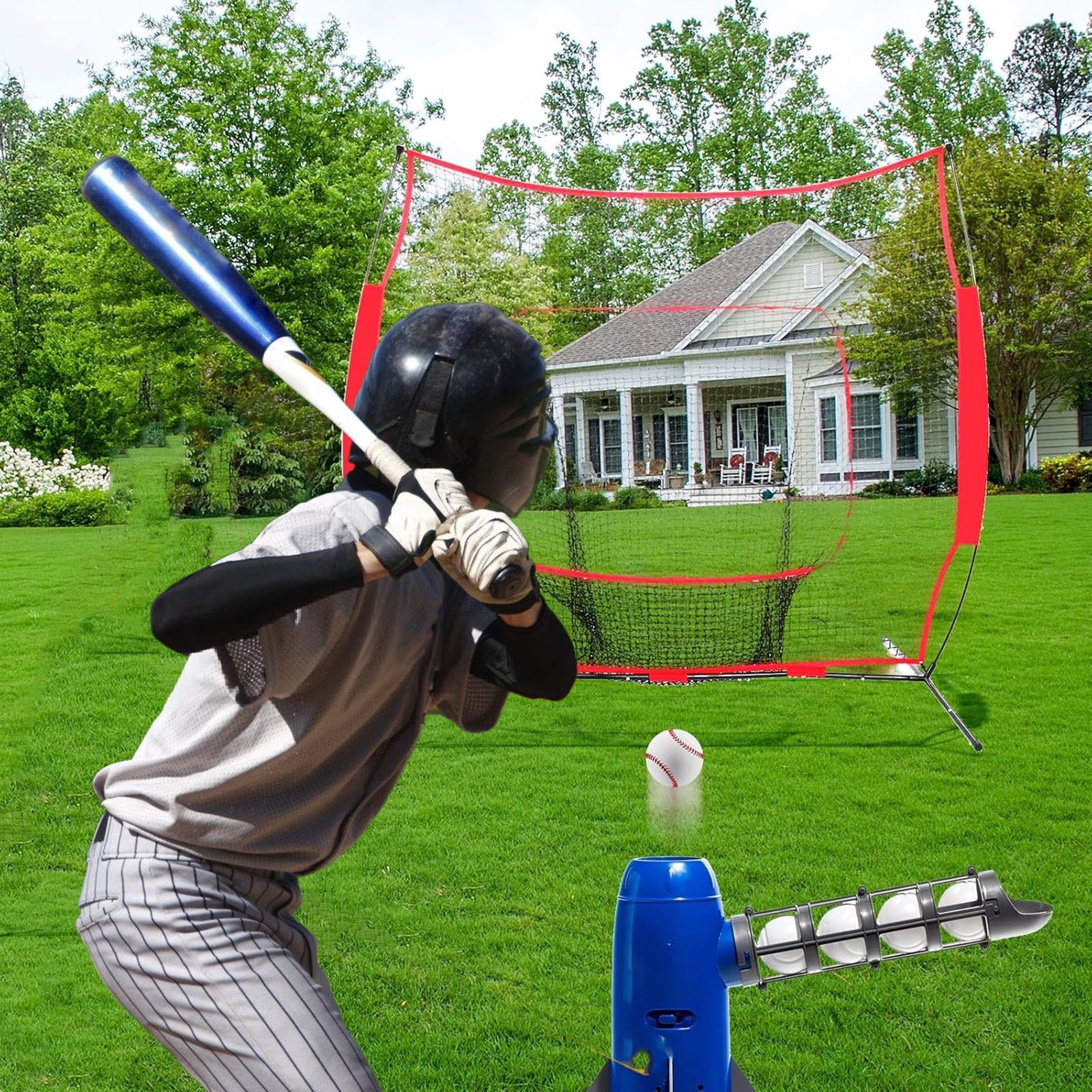 7x7ft Baseball Softball Practice Net Nylon Heavy Duty Netting Rebounds Training Baffle Net for Indoor Outdoor Use