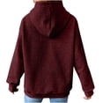 thumbnail image 4 of Womens Hoodies Casual Long Sleeve Drawstring Waffle Pullover Tops Loose Hooded Sweatshirt with Pocket Wine 4XL, 4 of 5