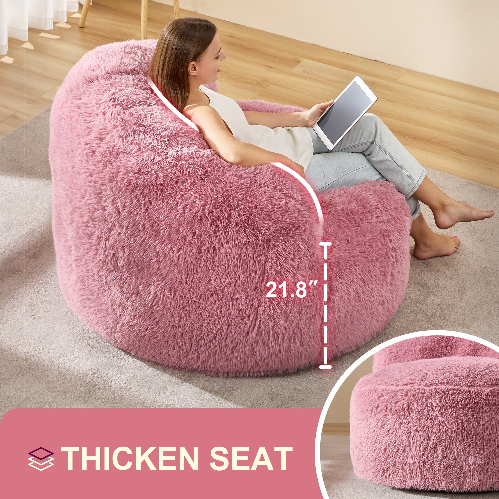 Hobestluk Giant Bean Bag Chairs for Adults Big Bean Bag Chair with Foam Filler Large Beanbags with Stuffed Back Lazy Sofa, Pink-Oversize