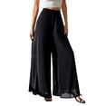 thumbnail image 2 of Black Pants for Women's Chiffon Wide Leg Trousers High Elastic Waist Casual Business Trousers, 2 of 6