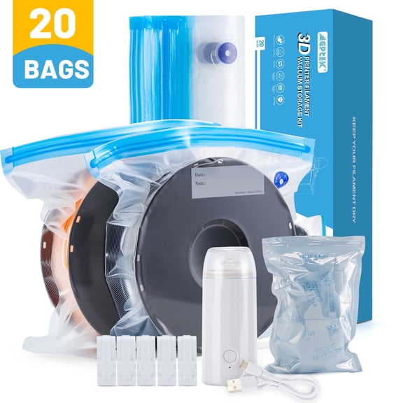 AGPTEK 20 Pack 3D Printer Filament Storage Bags 11.8×13.4 inch Vacuum Sealed Kit with 500mAh Electric Pump & Silica Gel Desiccants