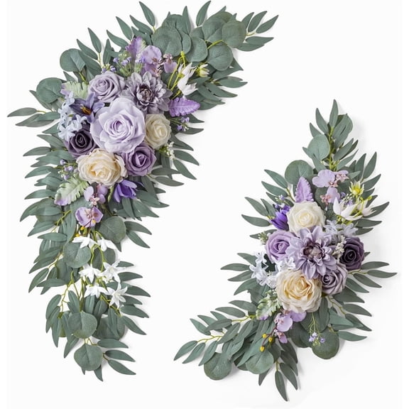NOGIS 2Pcs Wedding Arch Flowers, Artificial Purple Wedding Flowers for Wedding Welcome Signs Decorations and Arch Flowers for Wedding Ceremony Reception (Purple)