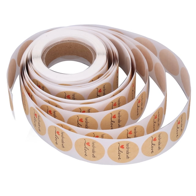 1 Roll Kraft Paper Stickers Handmade with Love Design Cute Heart Stationery Label Stickers for Food Labeling