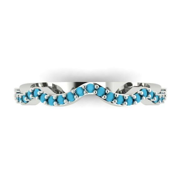 0.23 ctw Wedding Band for Women - 18K White Gold Simulated Turquoise Stackable Eternity Ring