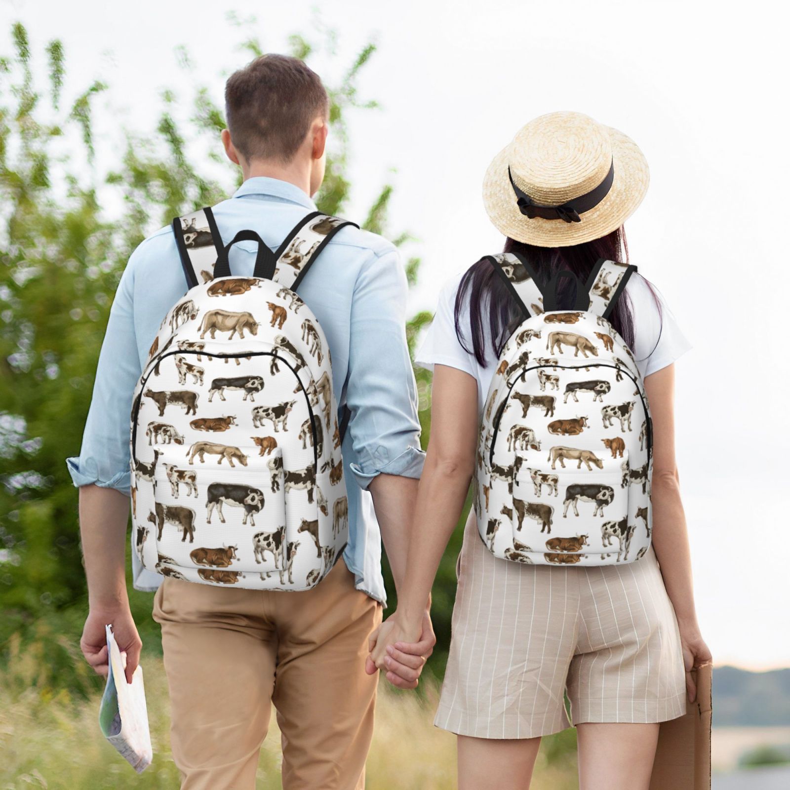 Vsdgher Cow Print Canvas Backpack Travel Rucksack Unisex Knapsack 15.7/17.7Inch Laptop Backpack for Work,College -Medium