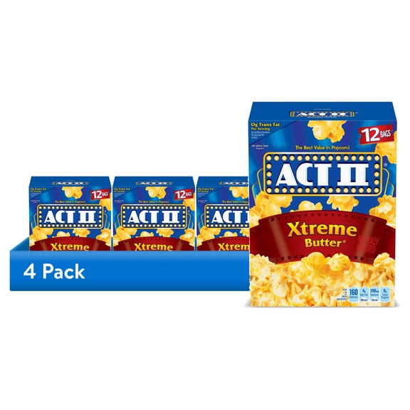 (4 pack) Act II Xtreme Butter Microwave Popcorn, 2.75 oz., 12-Count Bags