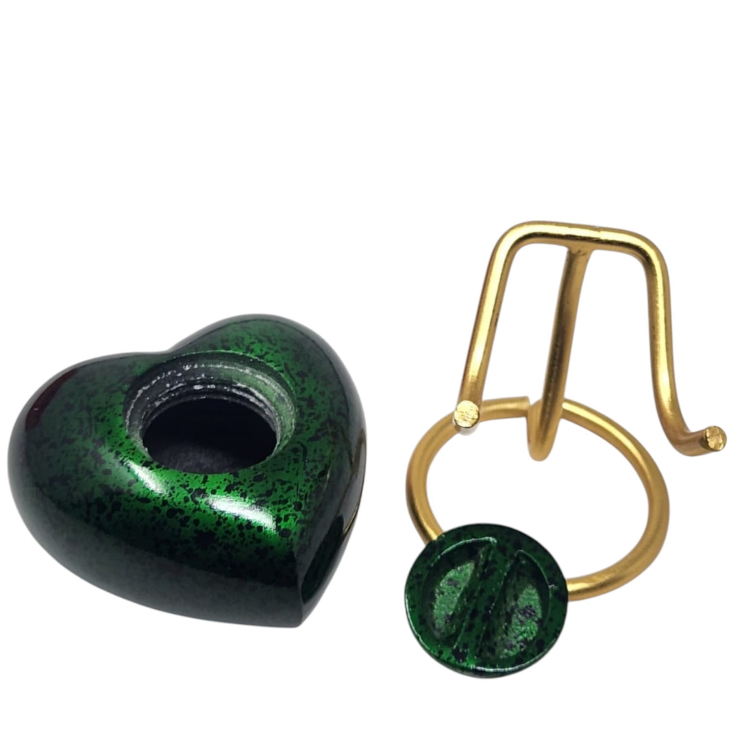 SMIURNS Custom Engraved Emerald Green Speckled Memorial Urn - Heart Keepsake Cremation Urn for Ashes - Includes Gold Display Stand and Red Velvet Gift Box - Small Decorative Urn for Human or Pet