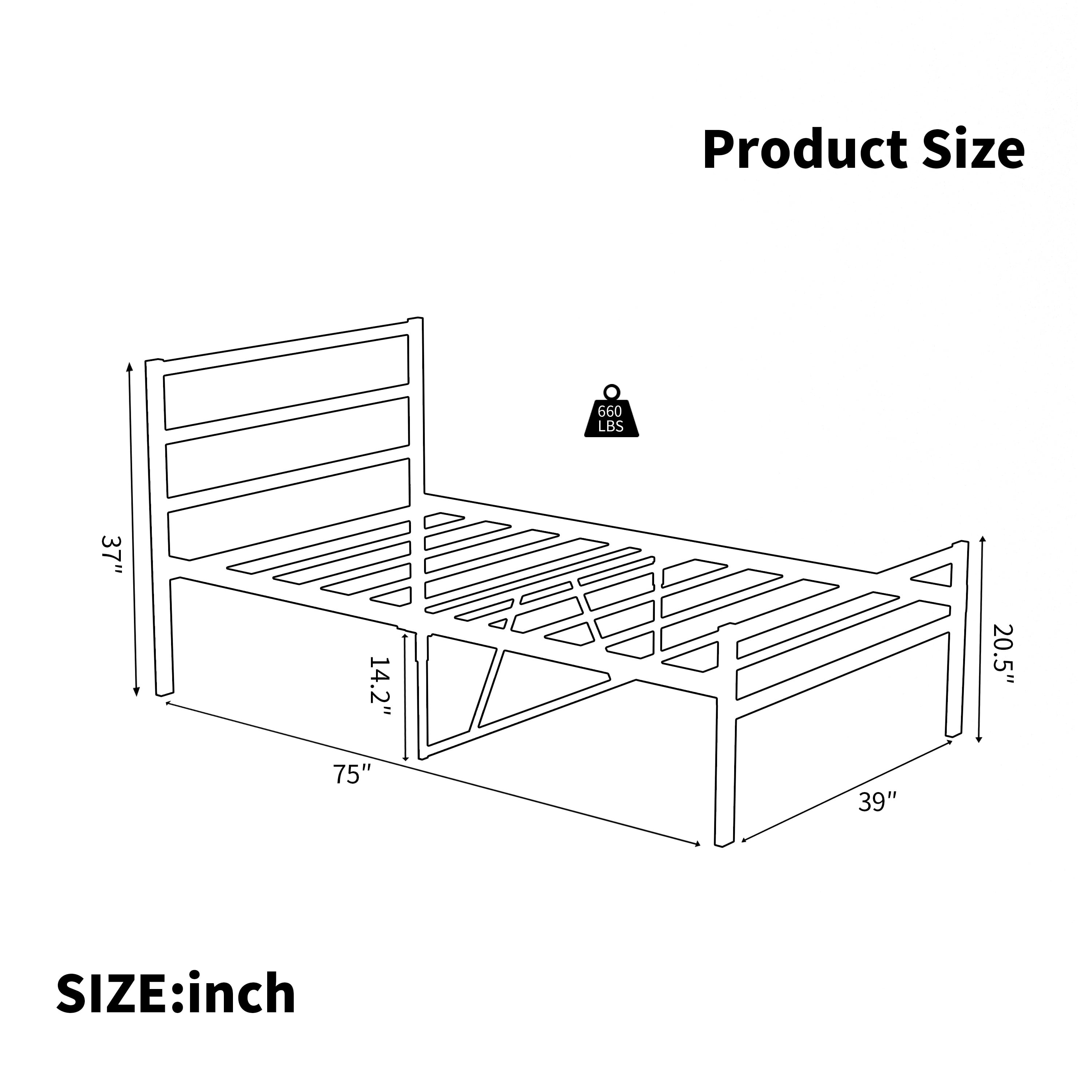 Twin Size Bed Frame, Metal Platform Bed w/Headboard, Large Under Bed Storage Space, No Box Spring Needed