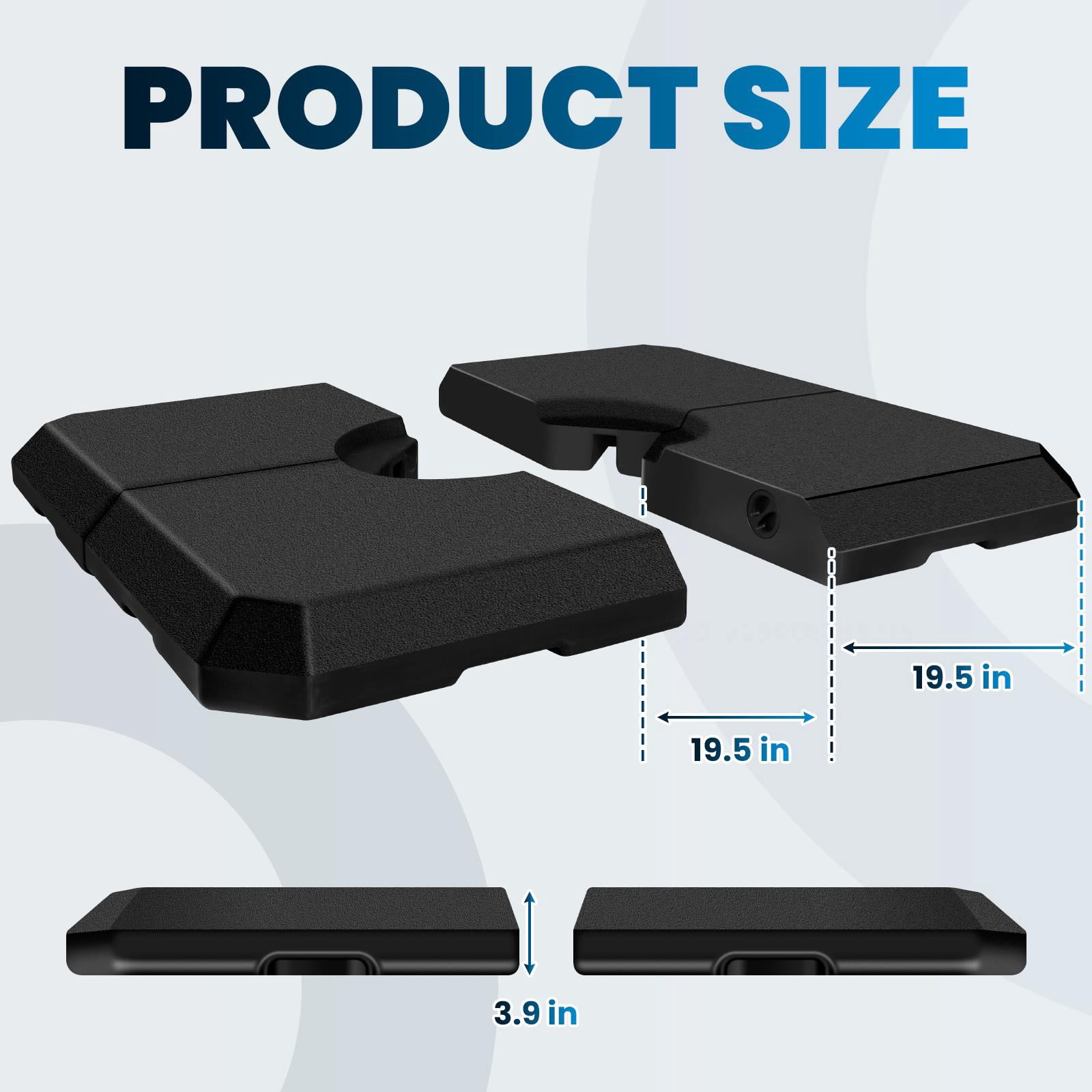 4-Piece Fillable Cantilever Umbrella Base, 353lbs Heavy Duty HDPE Weights, Black, 19.5in for Patio Offset Umbrellas