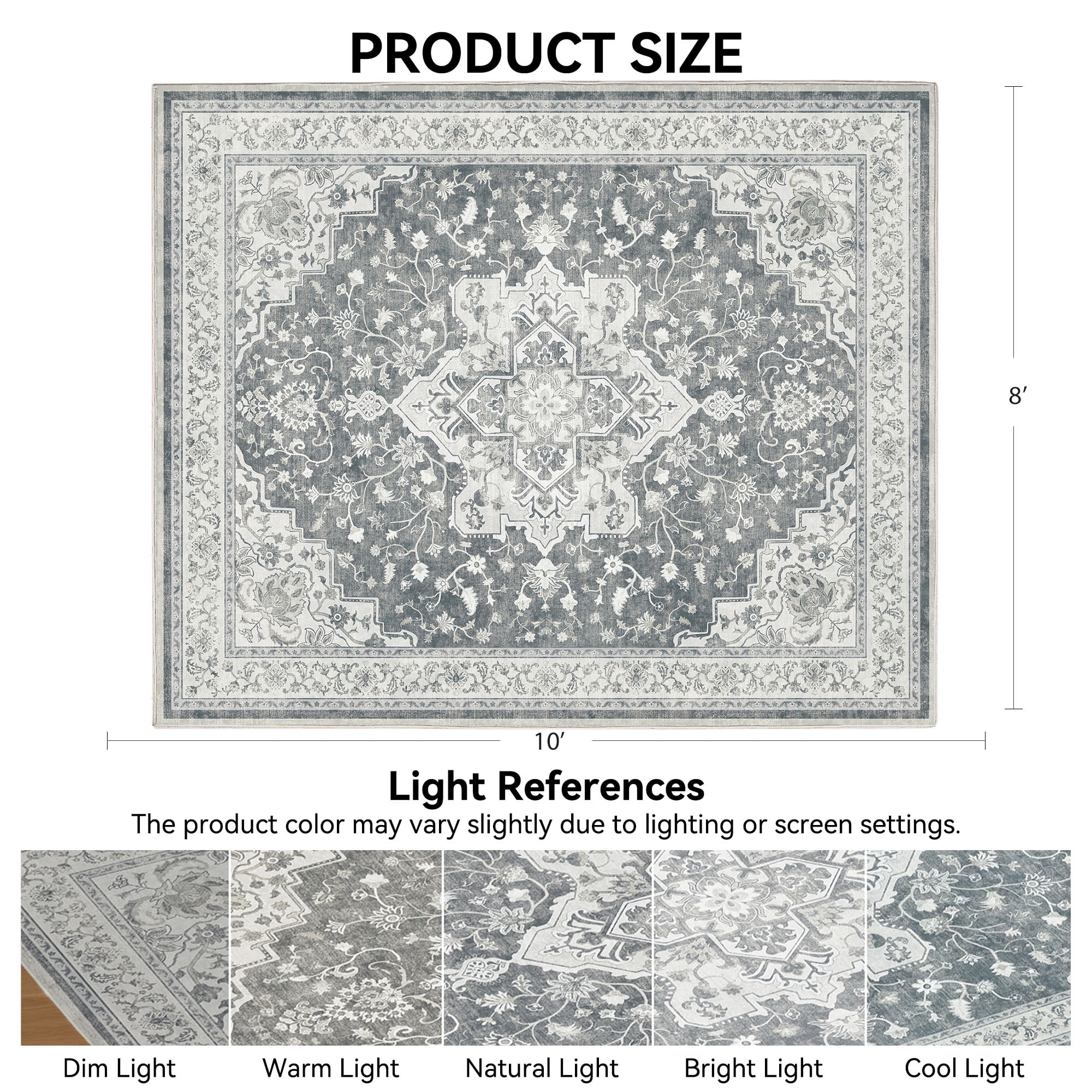 CHITOOMA 8'x10' Area Rugs for Living Room, Washable Rugs Vintage Soft Living Room Rug for Bedroom Dining Room Dorm Office with Non-Slip Backing, Stain Resistant Non-Shed Carpet