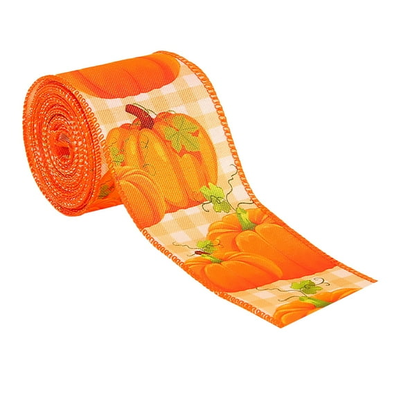 Sunxin Diy Gift Packaging Webbing for the Autumn Harvest Festival, 5 Meters Longfall Autumn Wired Edge Ribbon Thanksgiving Wired Ribbon Pumpkin Maple Leaf Truck Wired Ribbon Wrapping Crafts Ribbon