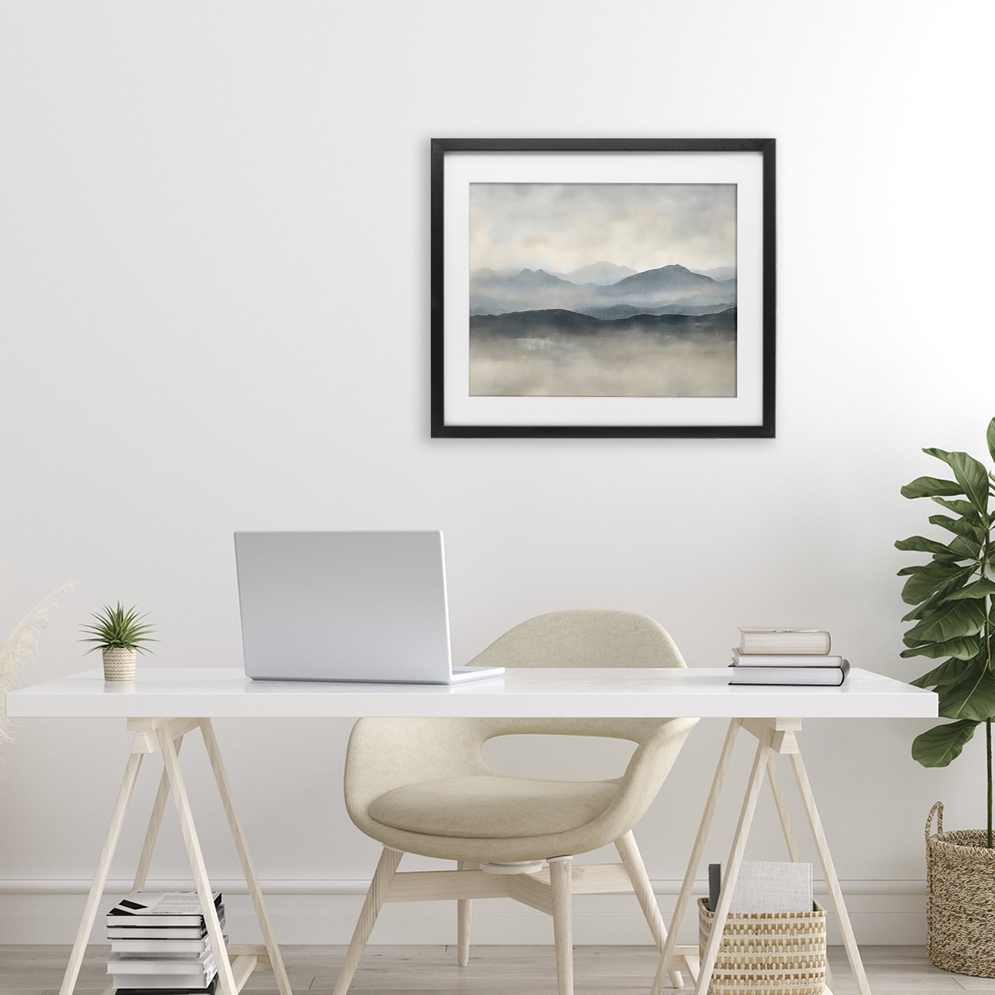 Stupell Industries Misty Muted Mountainscape Black Framed Print Under Glass, design by Riley B