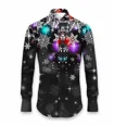 thumbnail image 3 of Camisa de moda para hombre 2024 con solapa de manga larga, estampado de alce, fuegos artificiales, coloridos y transparentes, suaves y cómodas, para hombre, tallas grandes, 3 of 4